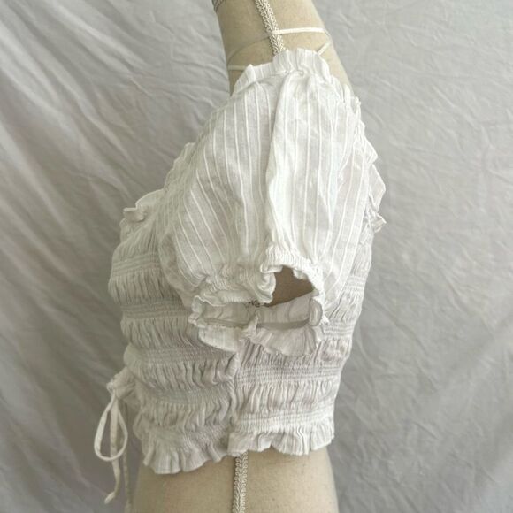 Japna White Cinched Smocked Crop Top Large - Picture 2 of 6